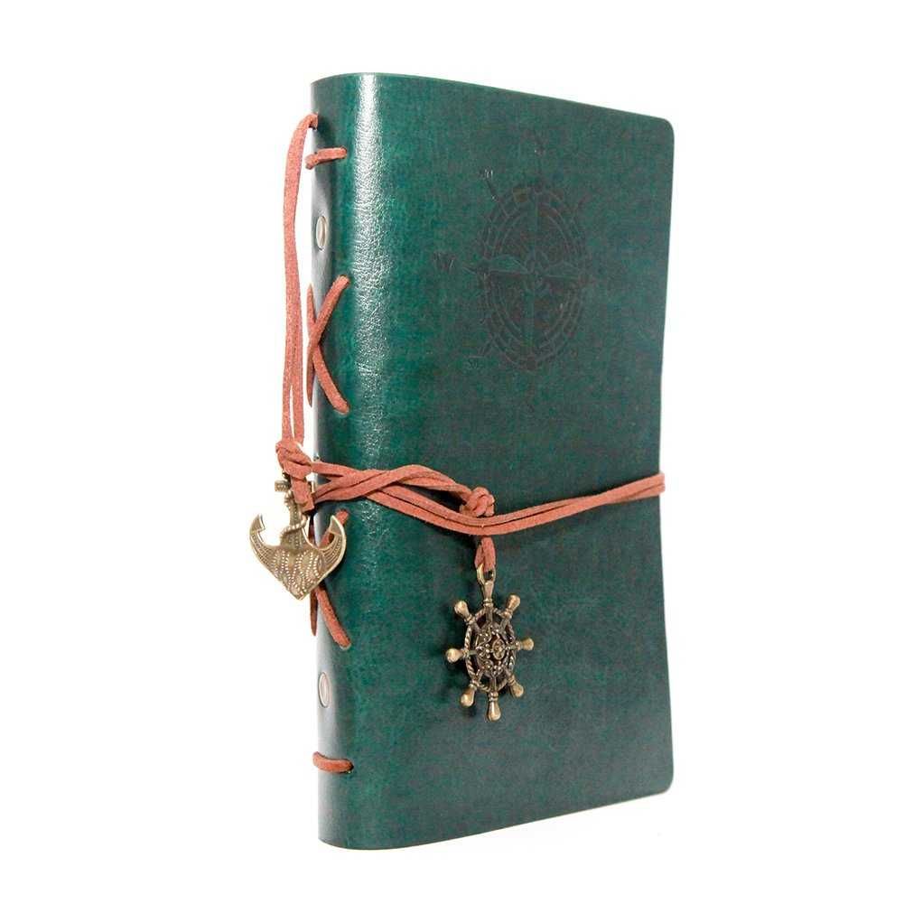 Agenda in stil nautic A6 150 pagini spiralate cu ancora + busola verde