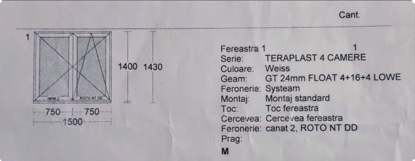 Fereastra geam termopan  1500 x 1500