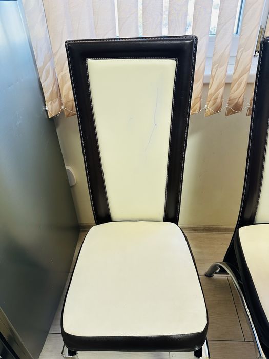 Комплект кухненски / трапезарни столове еко кожа екрю с кафяво