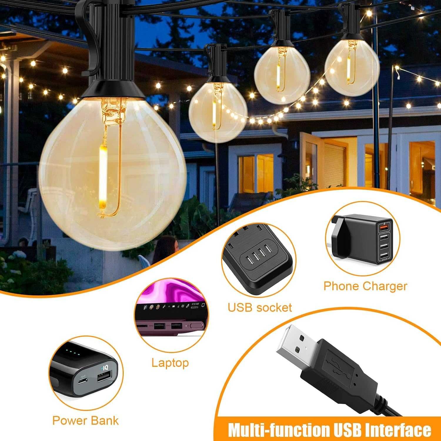 AUOPLUS Led крушки,15M G40 Patio String Lights с 25 нечупливи димируе