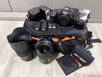 Canon R6 + Tamron 35 1.4 + Sigma 85 1.4 + Flash Godox + Rucsac etc