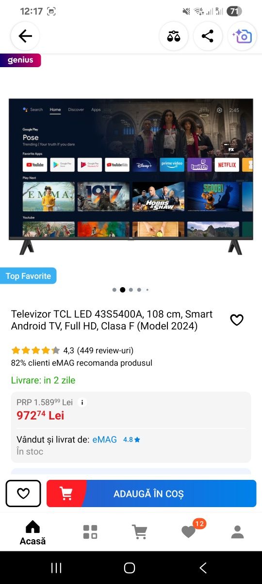 Smart tv 108 diagonală