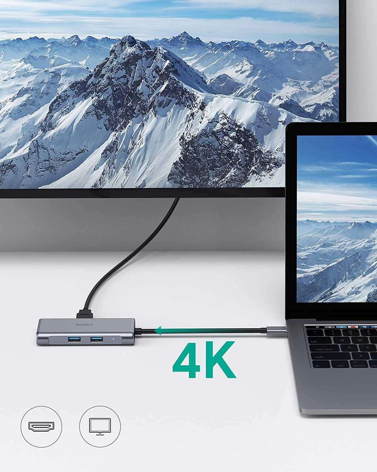 AUKEY USB-C 6в1 хъб с 4K HDMI,2x USB 3.0 извода,SD и microSD слота