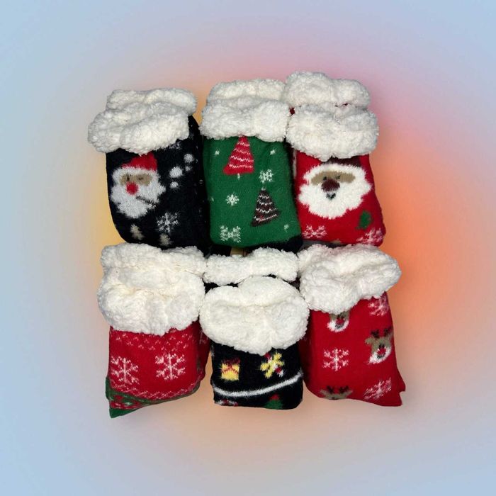 Sosete cu motive de Craciun dama, lungi imblanite, Antiderapante