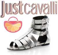 JUST CAVALLI № 37 – Дамски кожени сандали "SILVER GLADIATOR" нови