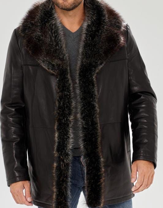 Дубленка кожа. Муж. Зима. Енот