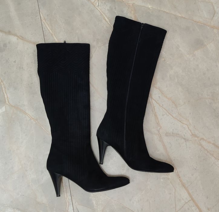 Новые замшевые сапоги лодочки женские черные 38 размер