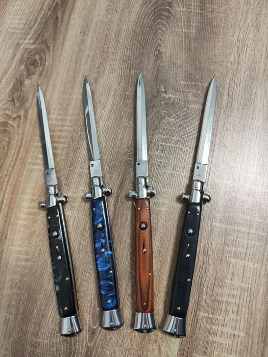 Stileto 34cm / Model Albastru , Briceag italian cu buton automat +Husă