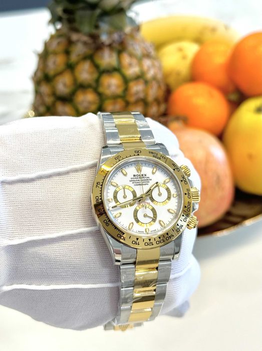 rolex daytona 4130 двуцветен / бял циферблат