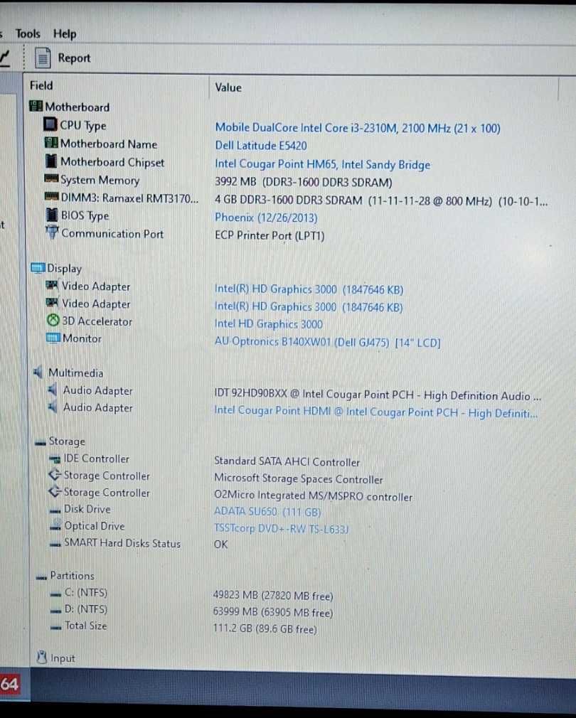 лаптоп Dell Latitude E5420,i3-2310,4GB,120GB ново SSD
