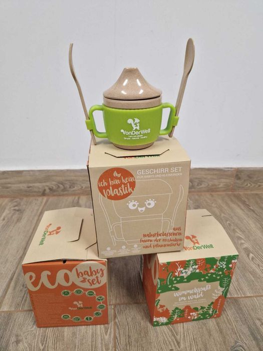 Set vesela hranire bebelusi si copii BIO din coaja de orez