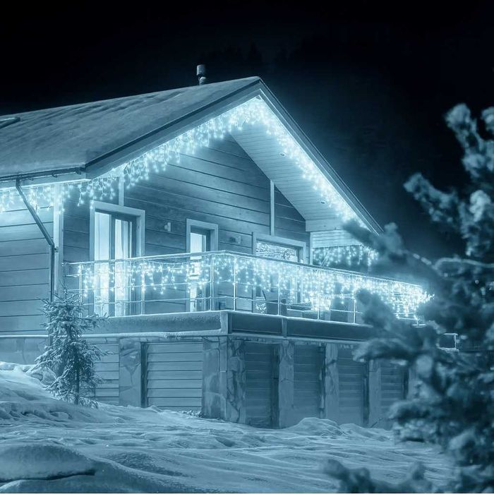 Коледни външни лампички LED ЗАВЕСА 25м студено бял ФЛАШ ЕФЕКТ