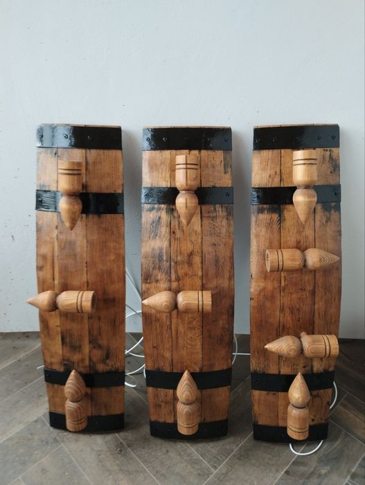 Полилеи, осветление от дъбови бъчви с 3 ръчно изработени дървени чашки