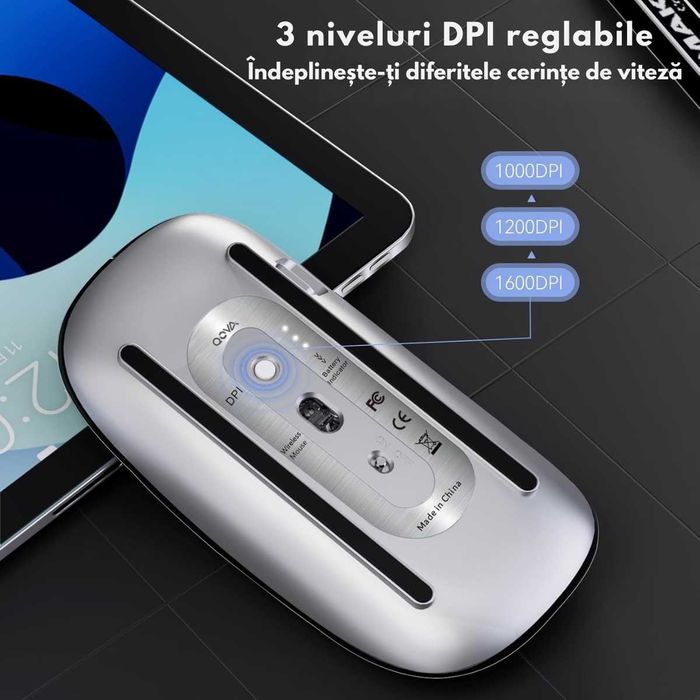 Mouse Wireless, Dual Mode Bluetooth 5.1 & 2.4GHz, Reincarcabil USB-C
