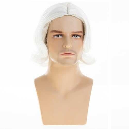 Нова Бяла мъжка перука с вълниста коса cosplay парти Хелоуин карнавал