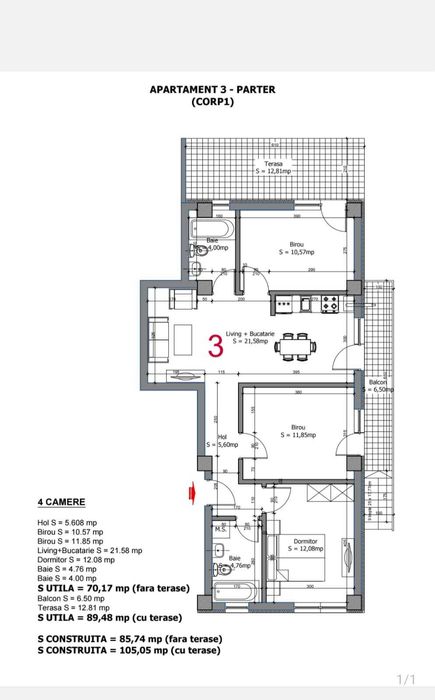 Apartament 4 camere nou zona ultracentral la parter - utilat - Otopeni