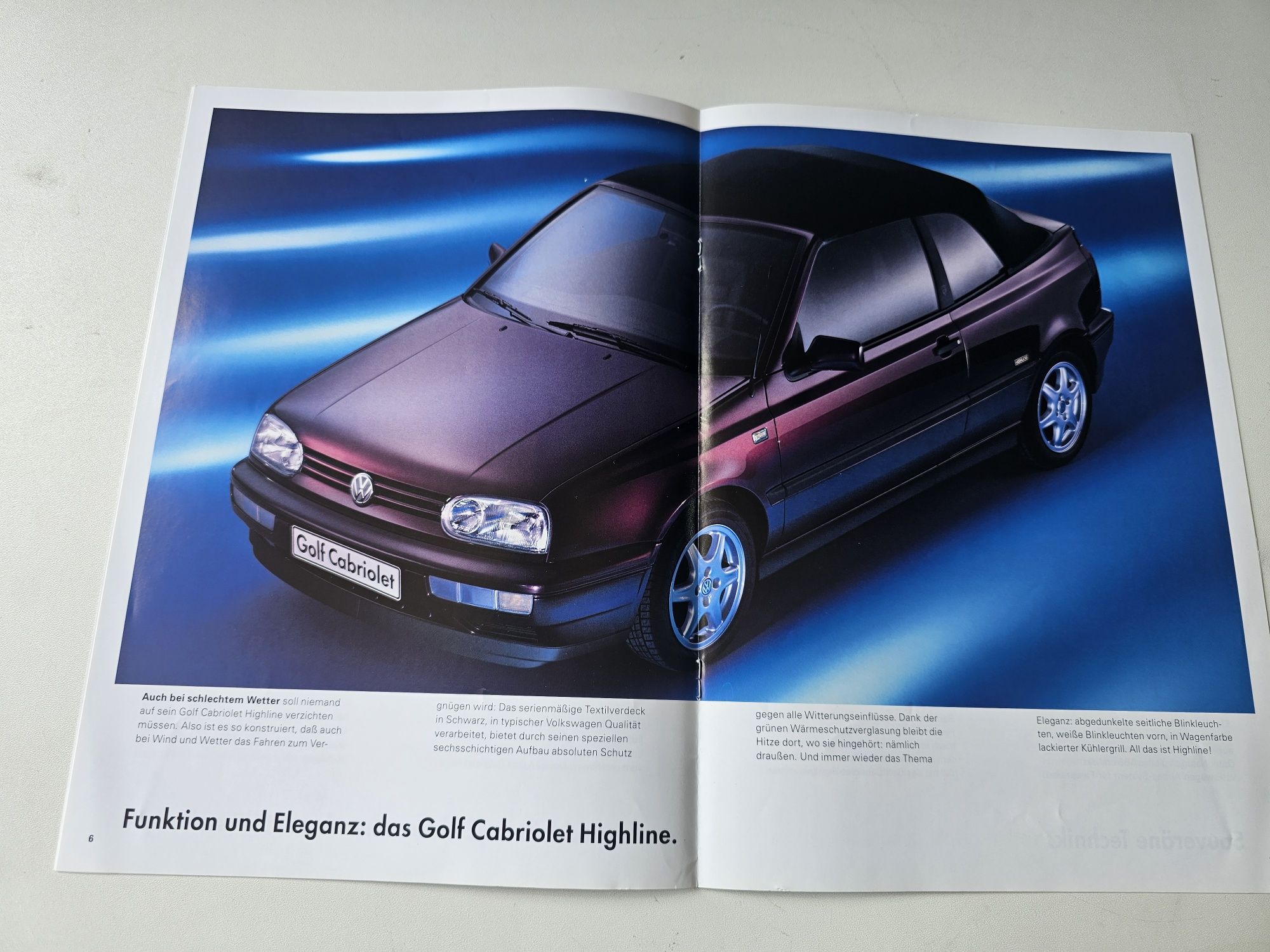 Brosura de prezentare originala Volkswagen Golf 3 Cabriolet Highline