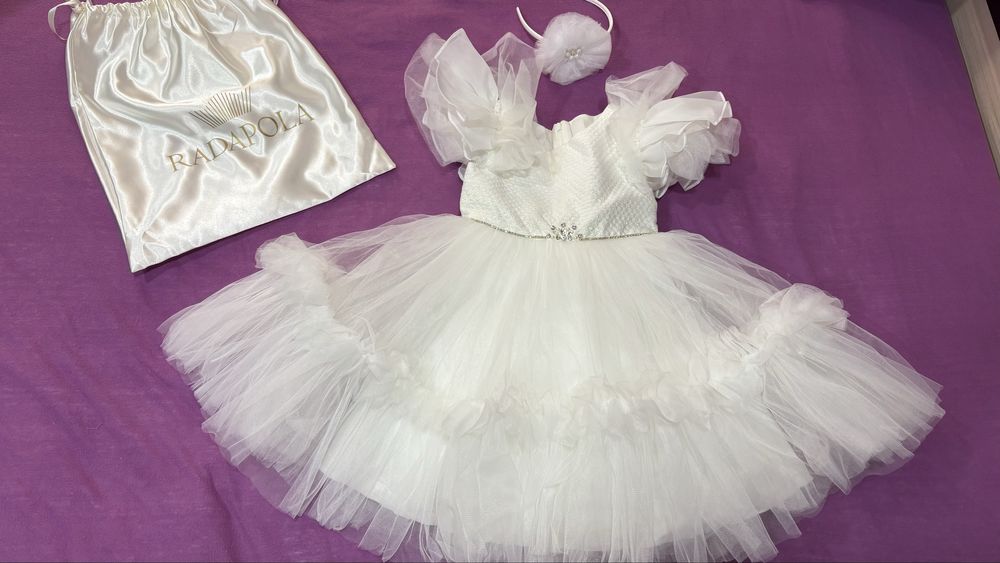 Детска официална бяла рокля Radapola