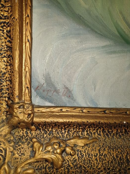 Frumusețe Rromă Odihnindu-se–Pictură în Ulei pe Pânză,Vintage,Semnată