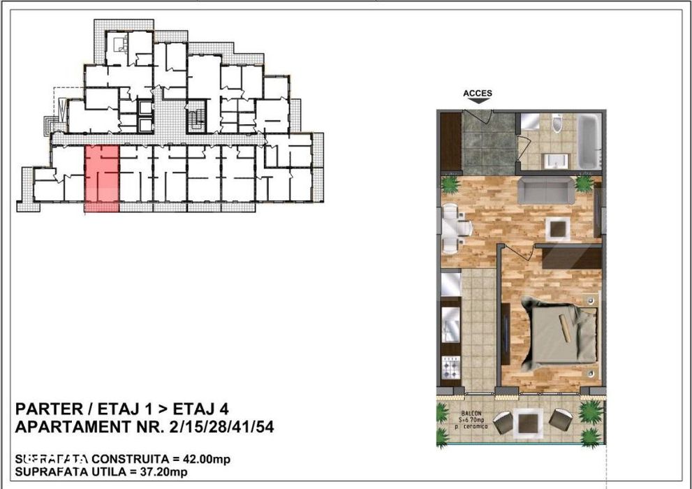 Apartament de vanzare37.20+ terasa 6,7 mp ceramica – bloc nou, zona