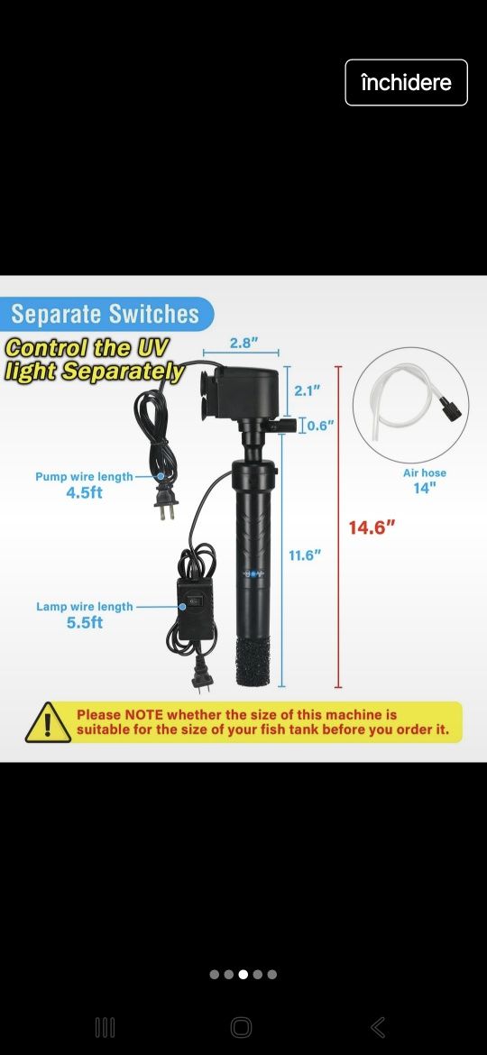 Filtru acvariu cu lampa UV