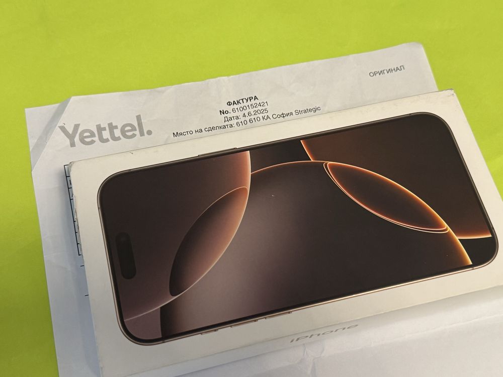 КАТО НОВ 256GB iPhone 16 Pro Max Yettel Гаранция 2028 г. Desert