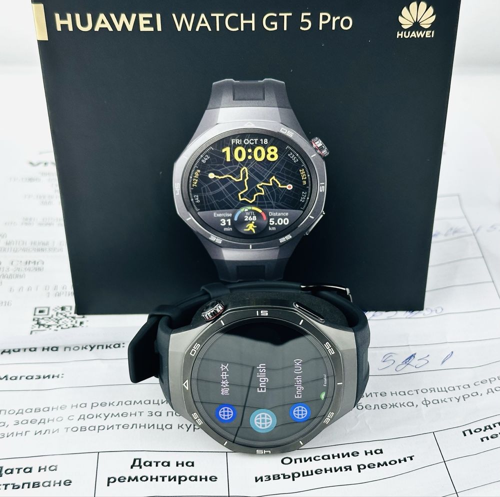 KATO НОВ! Huawei Watch GT 5 Pro 46mm Black 2г. Гаранция!