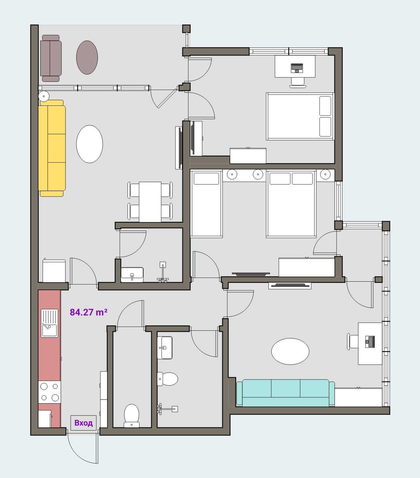 ЕПК: 3-спални, 1-хол, 2-бани и тоалетни, Юг-Запад, на 100% Обзаведен