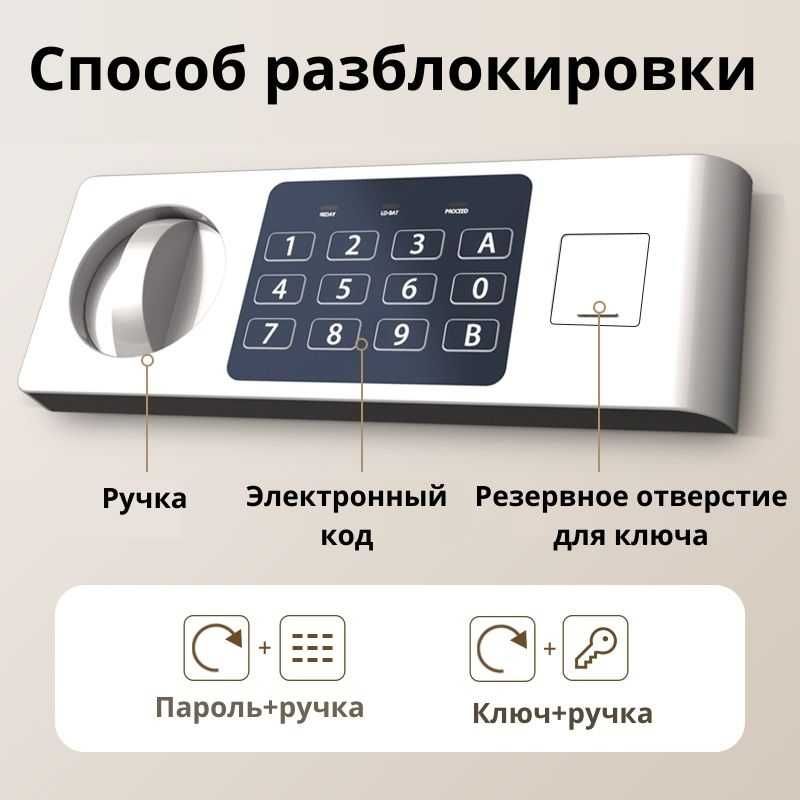 Сейф DELI ET521 электронный замок+ключ, 250х350х250 мм, 6.7 кг, черный