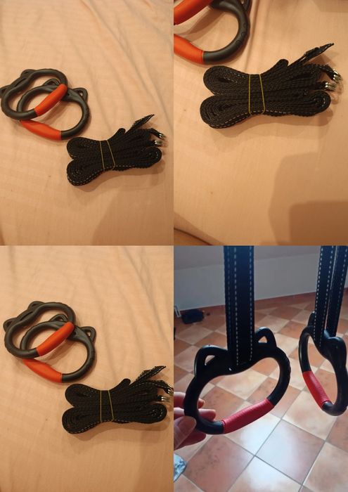 Inele de gimnastică pentru copii, cu curele ajustabile, negre