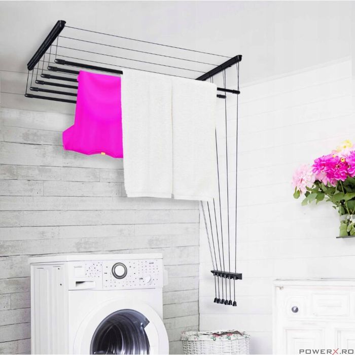 Uscator rufe de tavan, 6x180 cm, negru, Sepio