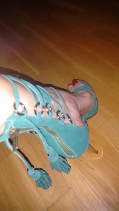 Sandale elegante Collin Stuart SUA, piele nabuc, verde,39,acum 180 Ron