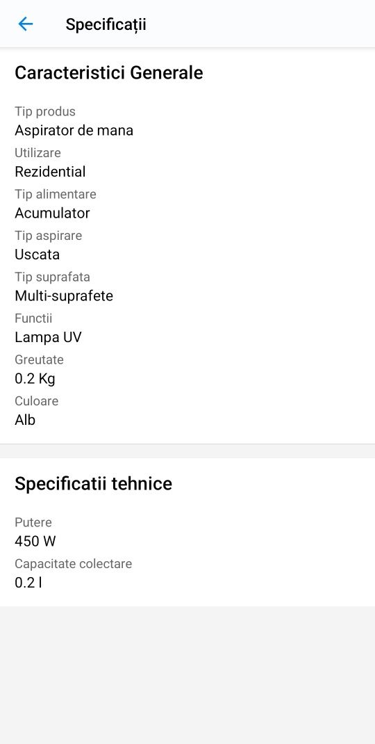 Aspirator mana, Deerma,450W, Anti-acarieni, Lumina UV, 1300