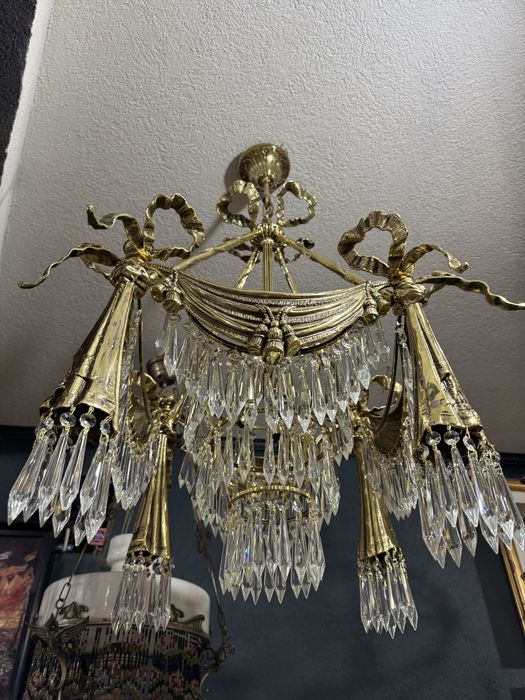 Candelabru bronz masiv- cristal