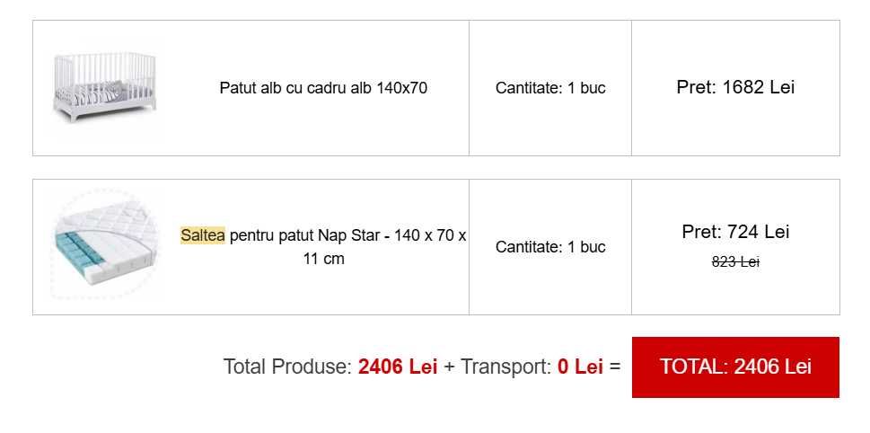 Vand 2 Patute copii  cu saltele incluse, din Lemn Masiv 140x70cm