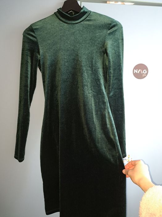Rochie catifea verde XS 34