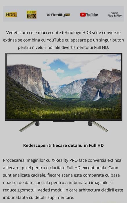 Televizor Smart LED Sony BRAVIA 108 cm, 43WF660, Full HD, Clasa A+