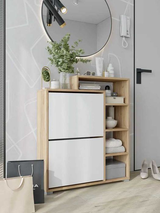 Обувница “Домино L” — дуб золотой / белый