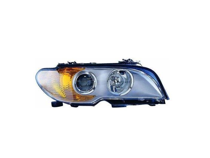 Far BMW Seria 3 (E46), Coupe/Cabrio 03.2003-09.2006, model Coupe, Depo, fata, partea dreapta, tip bec H7+H7; electric; argintiu, semnal galben;