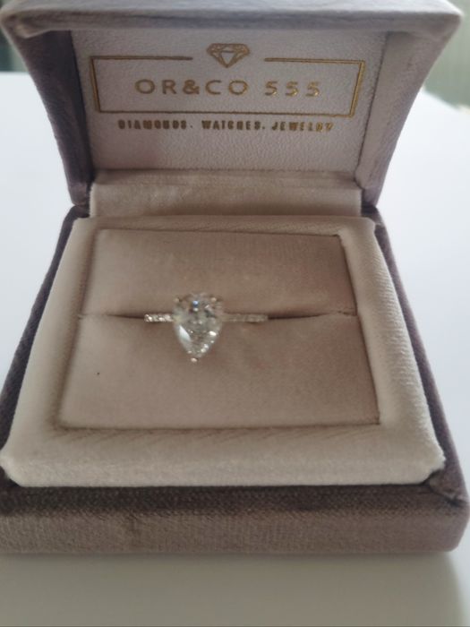 Inel diamant 2,14 ct,aur alb 14 k,Pear Brilliant,premium