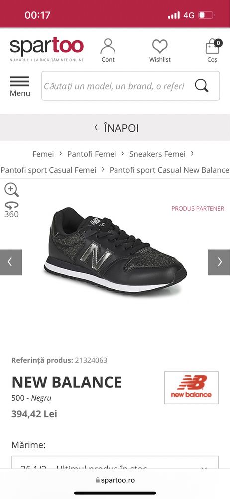 New Balance Dama, Adidasi/tenisi din piele ecologica 37.5