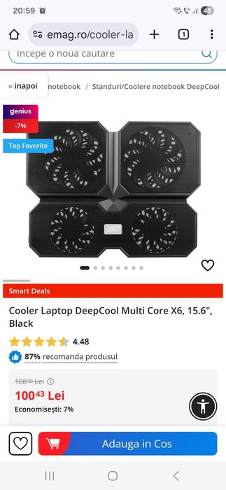 Vand Cooler Laptop DeepCool Multi Core X6, 15.6", Black