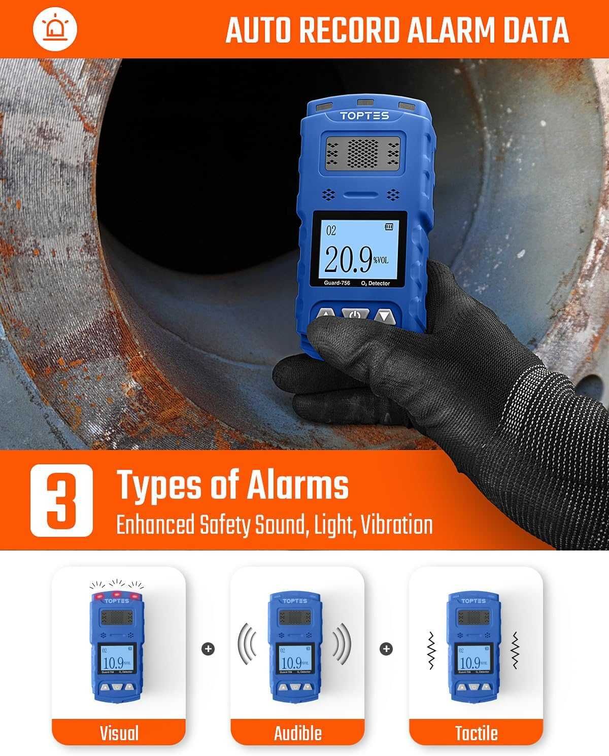 TopTes Guard-756 O2 монитор, преносим кислороден детектор,0,5s реакция