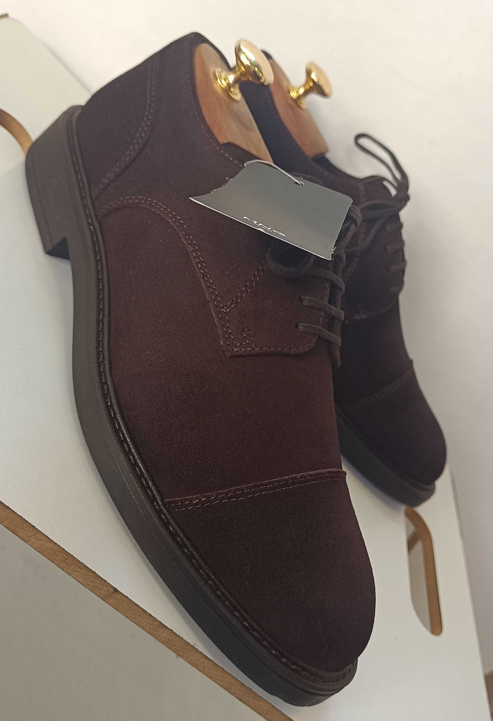 Pantofi derby 41 cap toe suede MANGO NOI piele naturala moale