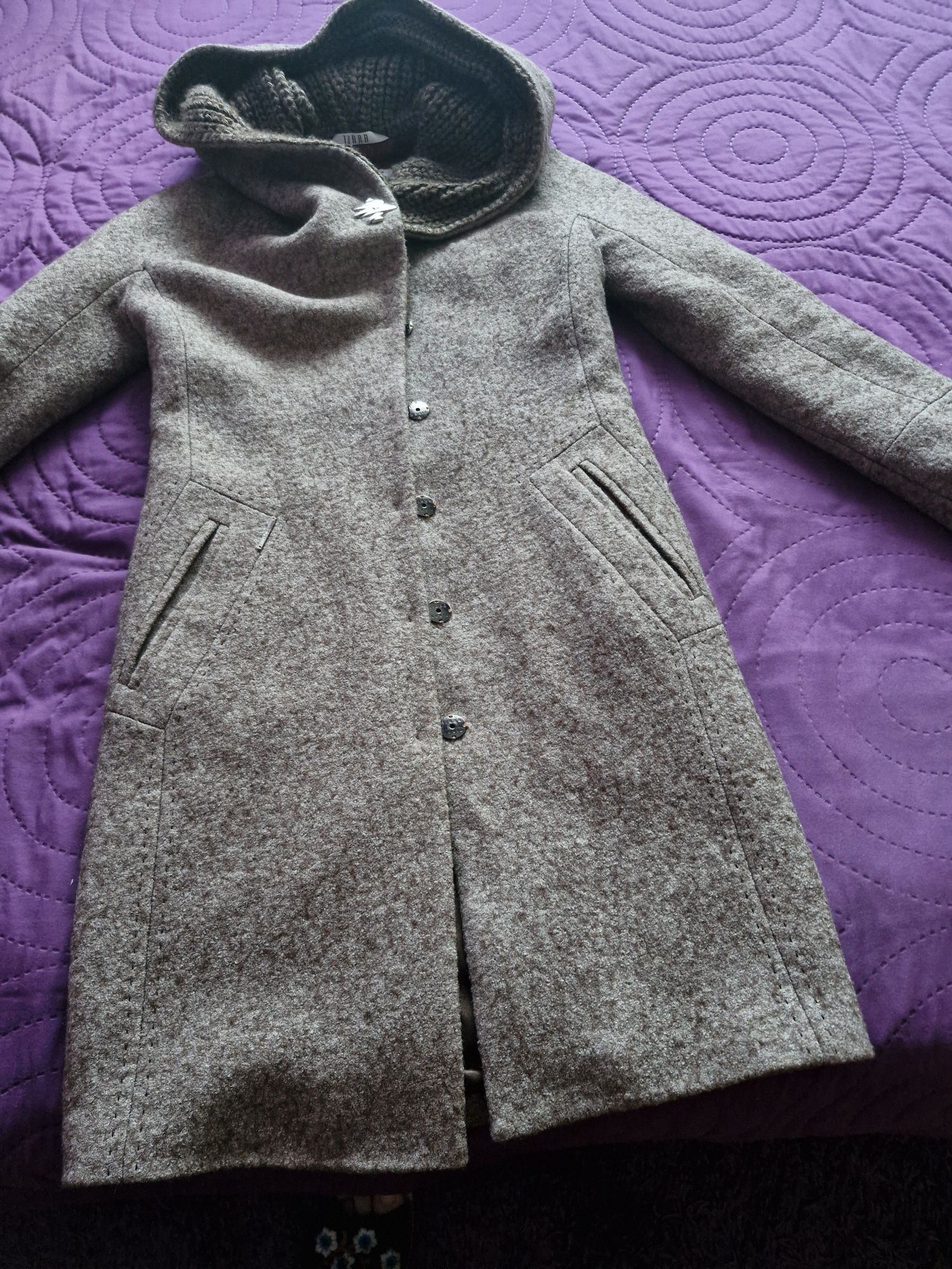 Palton dama din stofa maro de lana,elegant,S