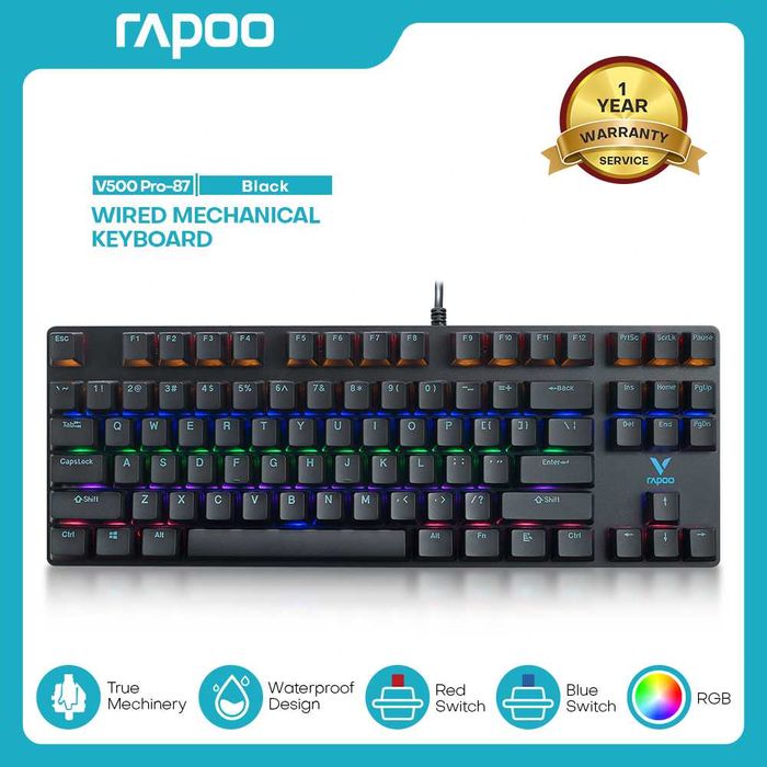 Клавиатура Rapoo V500PRO-87. Механика, синие переключатели, подсветка.