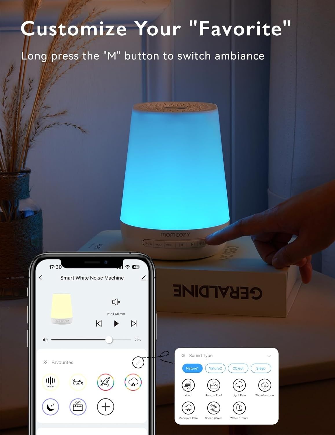 Momcozy - Смарт машина за бял шум за бебета, нощна лампа, приложение