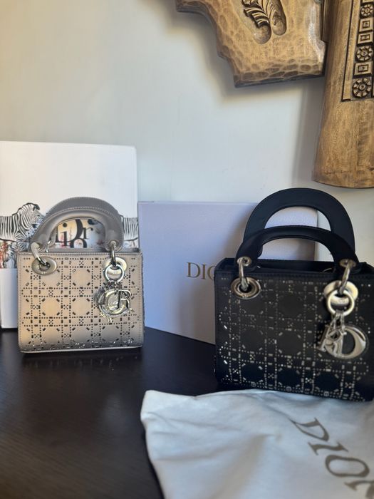 Lady Dior Mini чанта bag чисто нова в черно и сиво