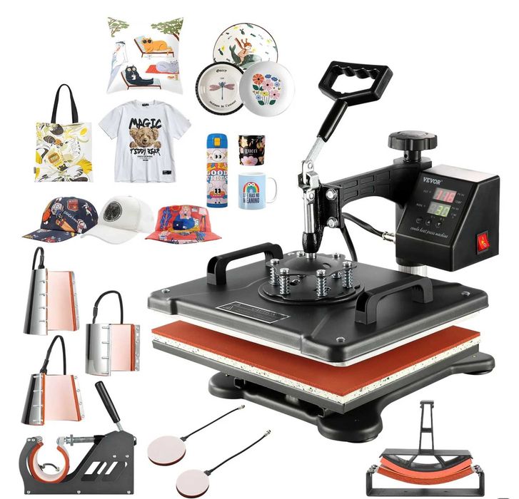 Професионална 8-в-1 термопреса за тениски, чаши, шапки и чинии