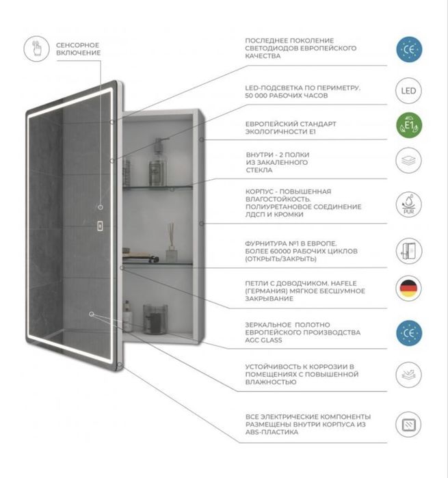 Шкаф навесной с зеркалом. Vigo Look 600, белый